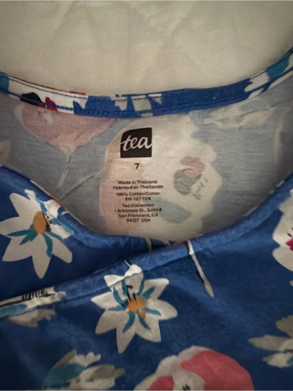 TEA collection Girls Blue Floral Cotton Dress with Pink & White Blooms